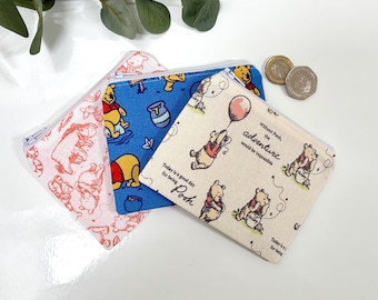 Disney Winnie The Pooh Coin Purse, Handmade Zipped Travel Wallet