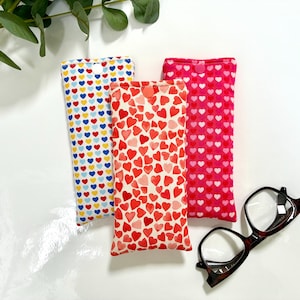 Glasses Case, Padded, Hearts Fabric with Popper, Handmade