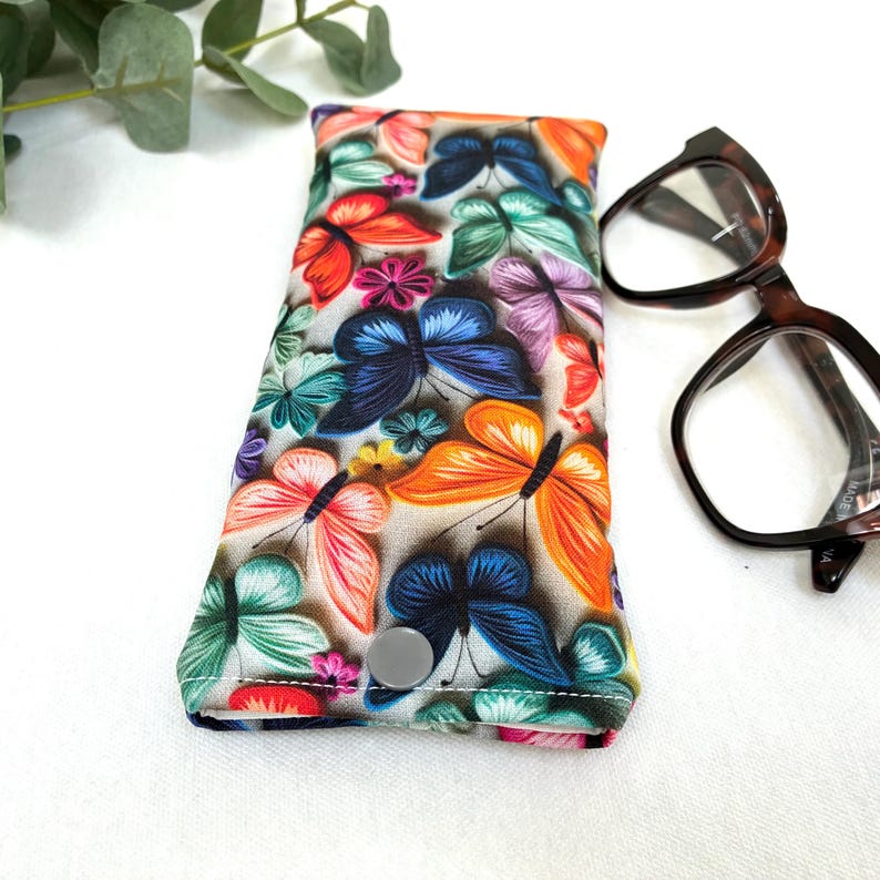 Soft Glasses Case, Padded, Butterfly Fabric with Popper, Handmade image 16
