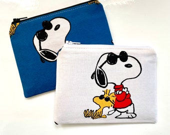 Coin Purse, Earphone Pouch, Medication Pouch, Handmade, Snoopy Peanuts Cartoon Design, Lined, Teenager Childrens Gift, Unisex