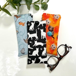 Cats Glasses Case, Padded, Fabric with Popper, Handmade