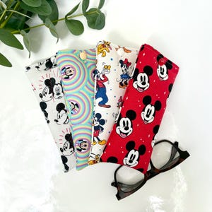 Glasses Case, Padded, Disney Mickey Mouse and Minnie Mouse Fabric with Popper, Handmade