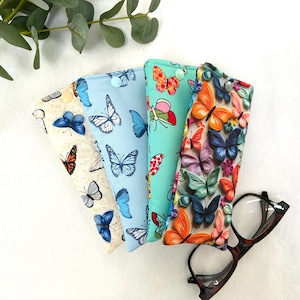 Soft Glasses Case, Padded, Butterfly Fabric with Popper, Handmade image 1