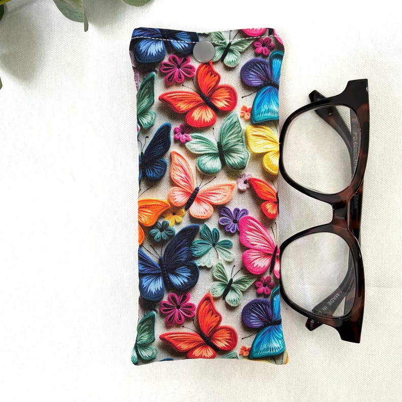 Soft Glasses Case, Padded, Butterfly Fabric with Popper, Handmade image 15