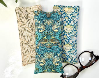 Glasses Case, Padded, William Morris Fabric with Popper, Handmade