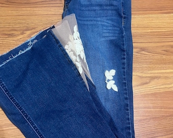 Upcycled Democracy Jeans with Lace and Appliqué Women’s Size 10