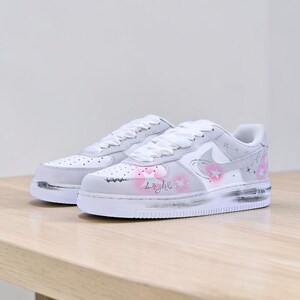 Pink Silver Star Glow Custom Air Force 1 Sneakers | Hand-Painted Streetwear Shoes