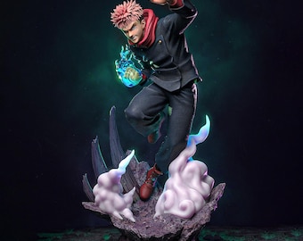 Itadori Sukuna Fanart STL Statue + Bust | 1/6 Scale | Cursed Energy Fighter Diorama Base | 3D STL Print File Model Download