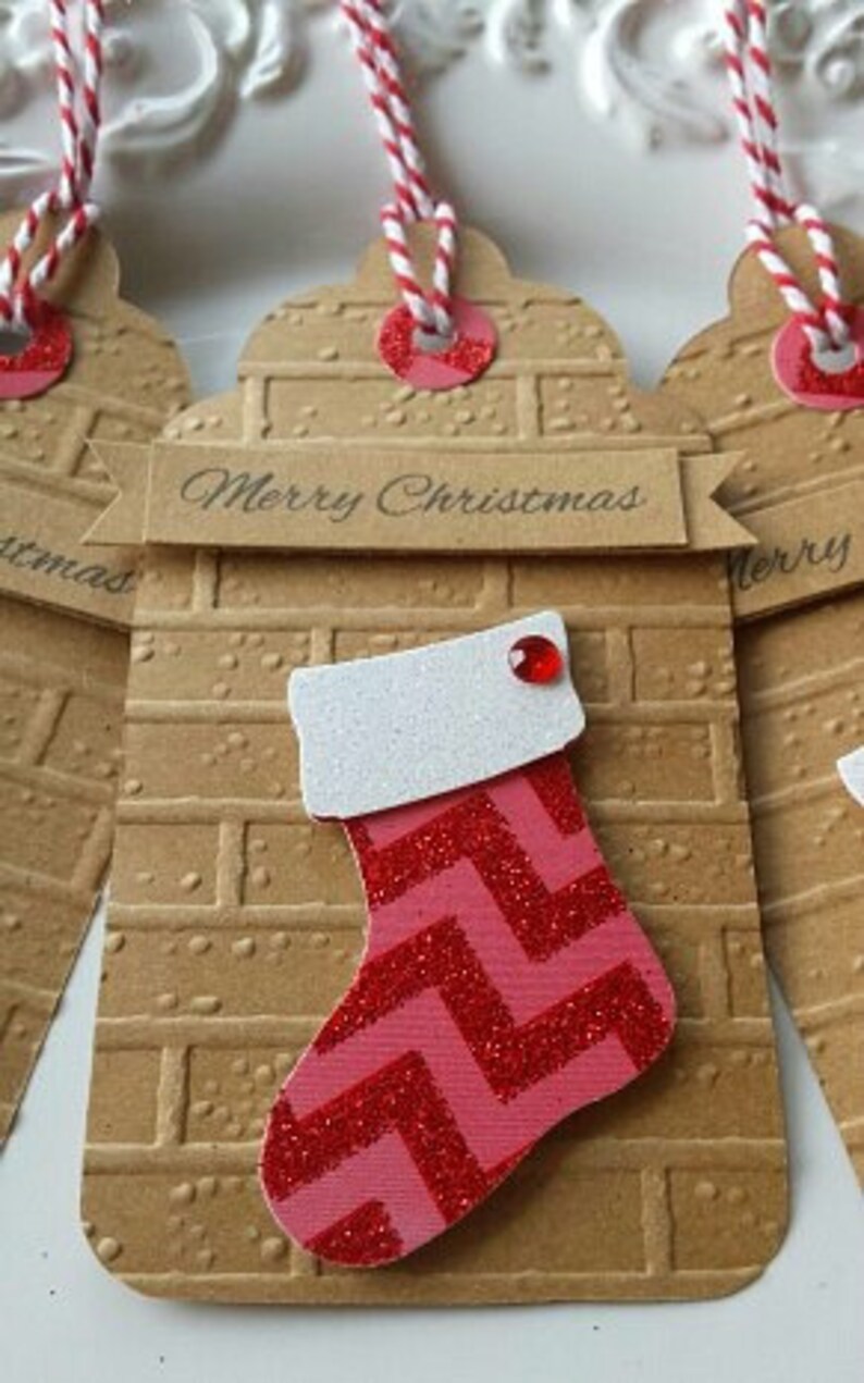 Christmas stocking gift tags Red Chevron gift tags Christmas Etsy