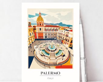 Cartolina di viaggio di Palermo, Italia, Cartolina di Palermo stampabile, Stampa artistica Italia, Decorazione murale di viaggio, Download digitale