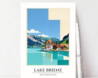 Lake Brienz Switzerland Postcard Scenic Alpine Lake Village Travel Postcard Swiss Souvenir Snail Mail Gift