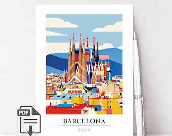 Barcelona Printable Postcard, Spain Instant Download, Sagrada Familia Digital Souvenir, Travel PDF Keepsake Gift