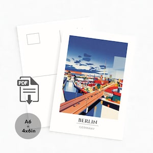 Berlin Printable Postcard Germany Instant Download Retro Travel Art Print Geometric Cityscape Digital Souvenir