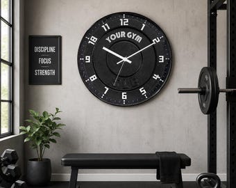 Gym Weight Plate Wall Clock, Fitness Room Clock, Workout Wall Decor, Home Gym Decor, Bodybuilding Gift, Strength Training Clock