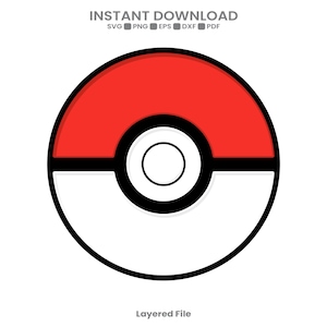 May include: A digital graphic of a spherical device featuring a red upper half and a white lower half, separated by a thick black horizontal band with a central black-outlined white circle. The text INSTANT DOWNLOAD SVG PNG EPS DXF PDF is visible.
