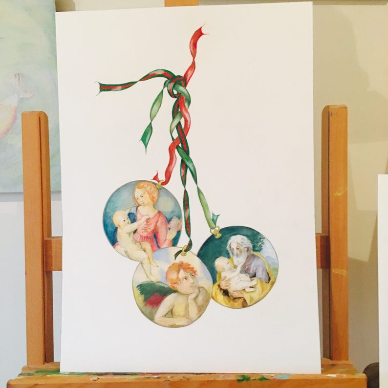 ORIGINAL ARTWORK of Raphael/'s Madonna Joseph with baby Jesus Christening Communion Confirmation or Baptising Gift Religious Renaissance Art