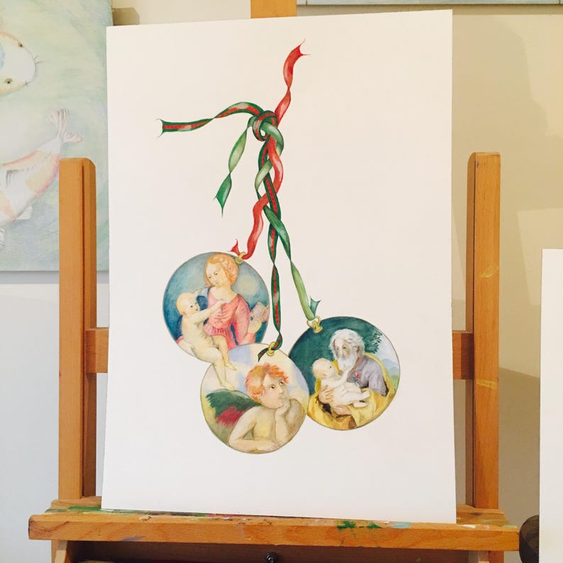ORIGINAL ARTWORK of Raphael/'s Madonna Joseph with baby Jesus Christening Communion Confirmation or Baptising Gift Religious Renaissance Art