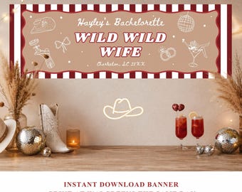 Anpassad Wild Wild Wife Bachelorette-banderoll, Nashville Bachelorette-banderoll, Western-bakgrund, Cowgirl-bruddusch, redigerbar Canvas-mall