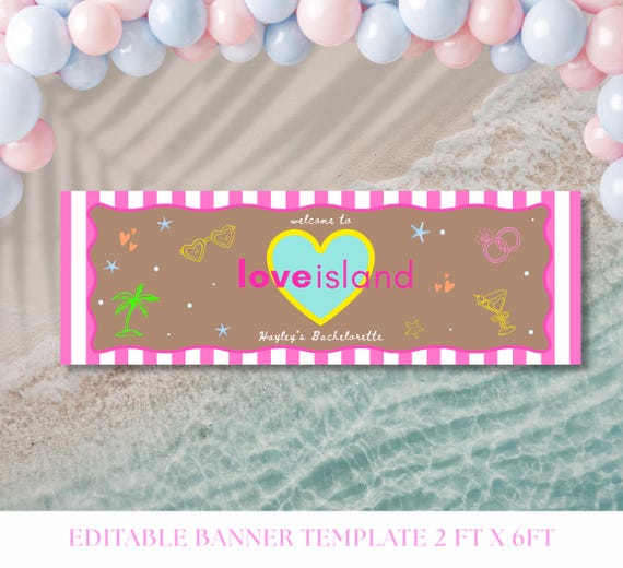 Islanders Love Party Banner, Island Vibes Bachelorette Banner Printable, Tropical Bridal Party Decor, Coastal Beach theme, Canva Template