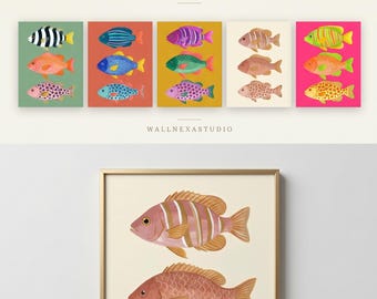Tropical Fish Art Print Bundle, Set of 5 Colorful Wall Art