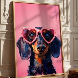 Dachshund Heart Sunglasses Print | Pink Dog Wall Art (Digital Download)
