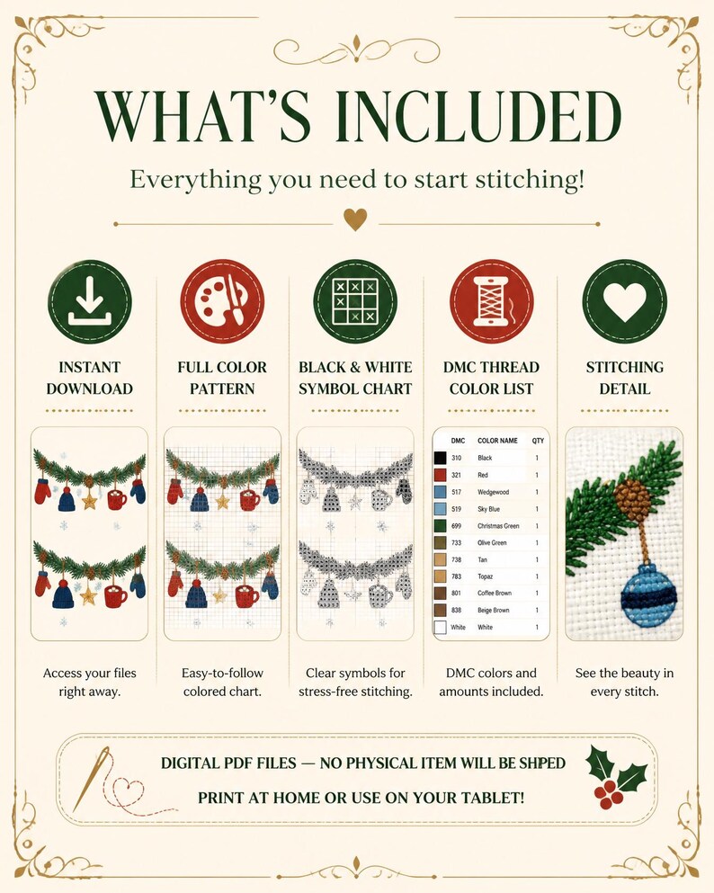 Let It Snow Cross Stitch Pattern PDF, Winter Garland - Etsy