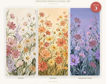 Textured Wildflower Meadow Bundle, Set of 3 Impasto Floral Prints