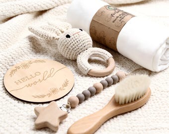Personalized Baby Rattle Gift Set | Custom Name Crochet Rattle, Soft Plush Blanket & Keepsake Box, Newborn Baby Shower Gift