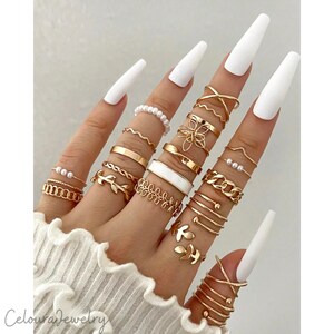 Silver Knuckle Ring Set Celestial Star Moon Stackable Rings