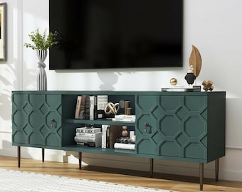 Modern Embossed Wood TV Stand – Media Console with Storage for 65–70 Inch TVs