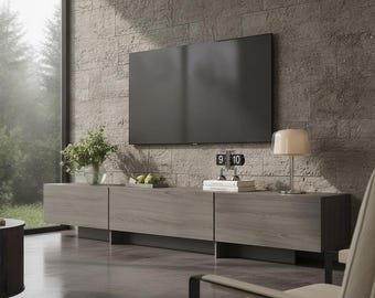 Modern Wood TV Stand with Enclosed Storage Cabinet, Media Console for Living Room