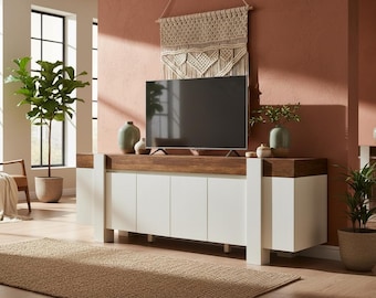 Modern Farmhouse TV Stand, 70 Inch Wood Media Console, Sliding Barn Doors Storage
