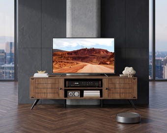 Mid Century Modern Wood TV Stand, 65 Inch Media Console with Storage