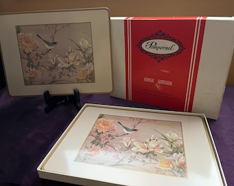 Juego de 4 manteles individuales vintage Pimpernel con diseño de pájaros y flores de estilo chinoiserie, nuevos, de stock antiguo, estilo cottagecore.