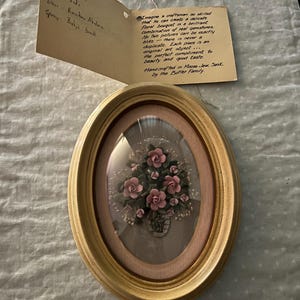 Vintage 80’s Gemstone & Shell Bubble Frame Handmade Floral Art