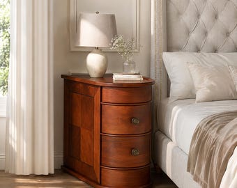 Vintage Walnut Nightstand with 2 Drawers, Wooden Bedside Table, Compact Bedroom Side Table Storage Cabinet