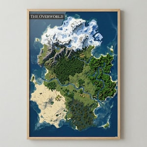 Biome World Map Poster, Minecraft Inspired Overworld Map, Gamer Wall Art, Fantasy Terrain Map Print, Kids Room Decor, Digital Download
