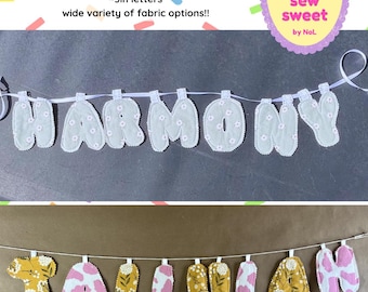Custom Fabric Name Garland, Handcut Letters, Nursery Decor, Baby Shower Banner