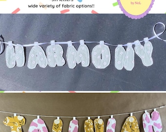 Custom Fabric Name Garland, Handcut Letters, Nursery Decor, Baby Shower Banner