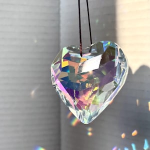 Crystal Clear AB Heart SunCatcher, Window RainbowMaker Prism, Car Mirror Decor