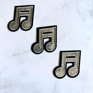 Silver Musical Note Iron on Patch 3pcs, Sequins Applique, Sticker, DIY Supplies