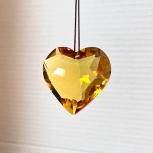 Crystal Yellow Heart SunCatcher, Window RainbowMaker Prism, Car Mirror Decor