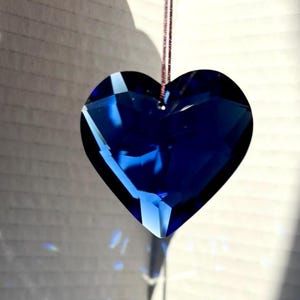 Crystal Blue Heart SunCatcher, Window RainbowMaker Prism, Car Mirror Decor