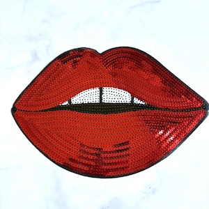 Lips opstrijkbare patch 1 st, rode pailletten, sticker, doe-het-zelfbenodigdheden