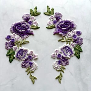 Lila blommor Sy-på-lapp 2-delars set, Broderi Spetsapplikation, DIY-tillbehör