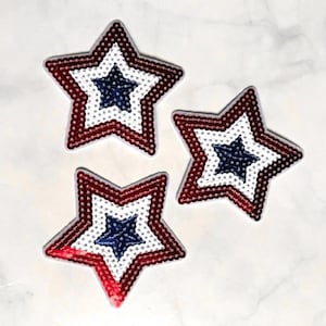 Rot Weiß Blau Sterne Aufbügler 3 Stück, Pailletten Applikation, Sticker, Heimwerker