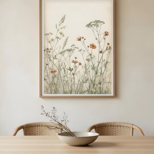 Wildflower Wall Art Printable, Pressed Meadow Flowers, Sage & Terracotta Botanical Print, Statement Living Room Decor, Instant Download