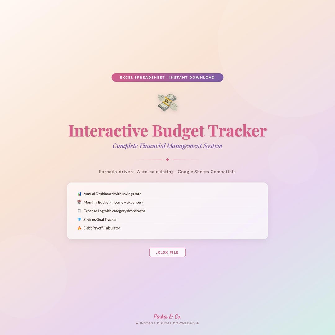 Interactive Budget Tracker Spreadsheet Excel Google Sheets | Monthly ...
