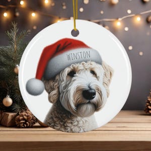 Custom Whoodle Ornament, Whoodle lover gift, Personalized Whoodle Christmas ornament, gift for Wheaton Terrier lover, ceramic pet ornament