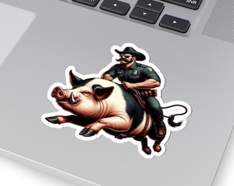 Funny Police Officer Sticker, Pig Riding Cop Gag Gift, Texas ranger gift